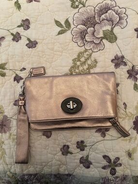 Coach Metallic Rose Gold Leather Clutch Wristlet